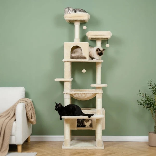Extra-Tall Beige Cat Tree — Bok