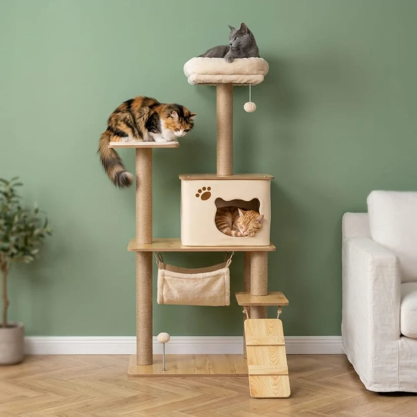 130 cm Beige Wooden Cat Tree — Lönn