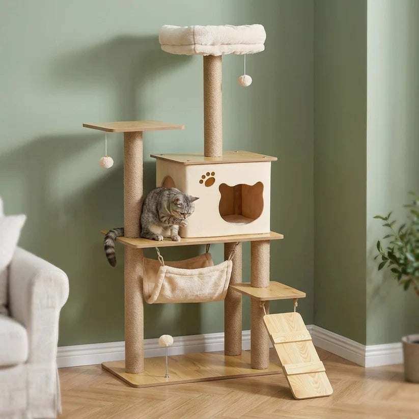 130 cm Beige Wooden Cat Tree — Lönn