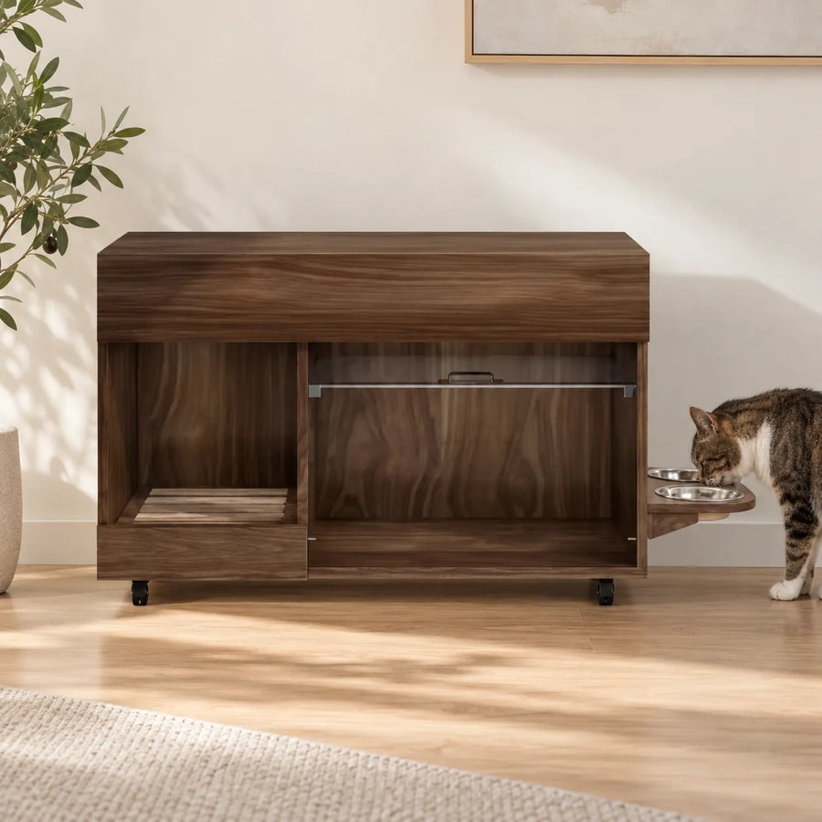 Litter Box Enclosure with Storage & Feeding Station — Ravn