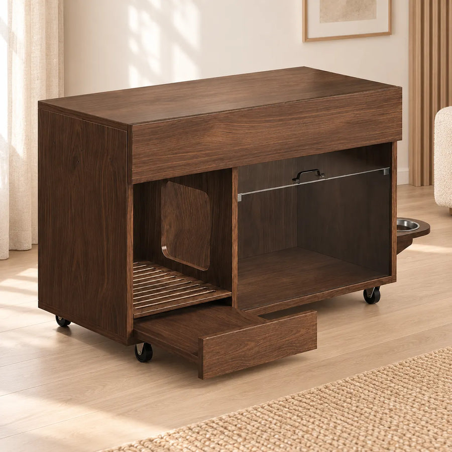 Litter Box Enclosure with Storage & Feeding Station — Ravn