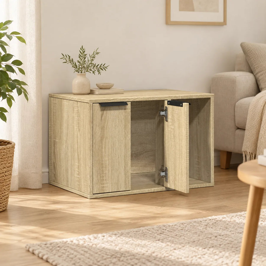 Meuble cache-litière compact chêne Sonoma — Sona