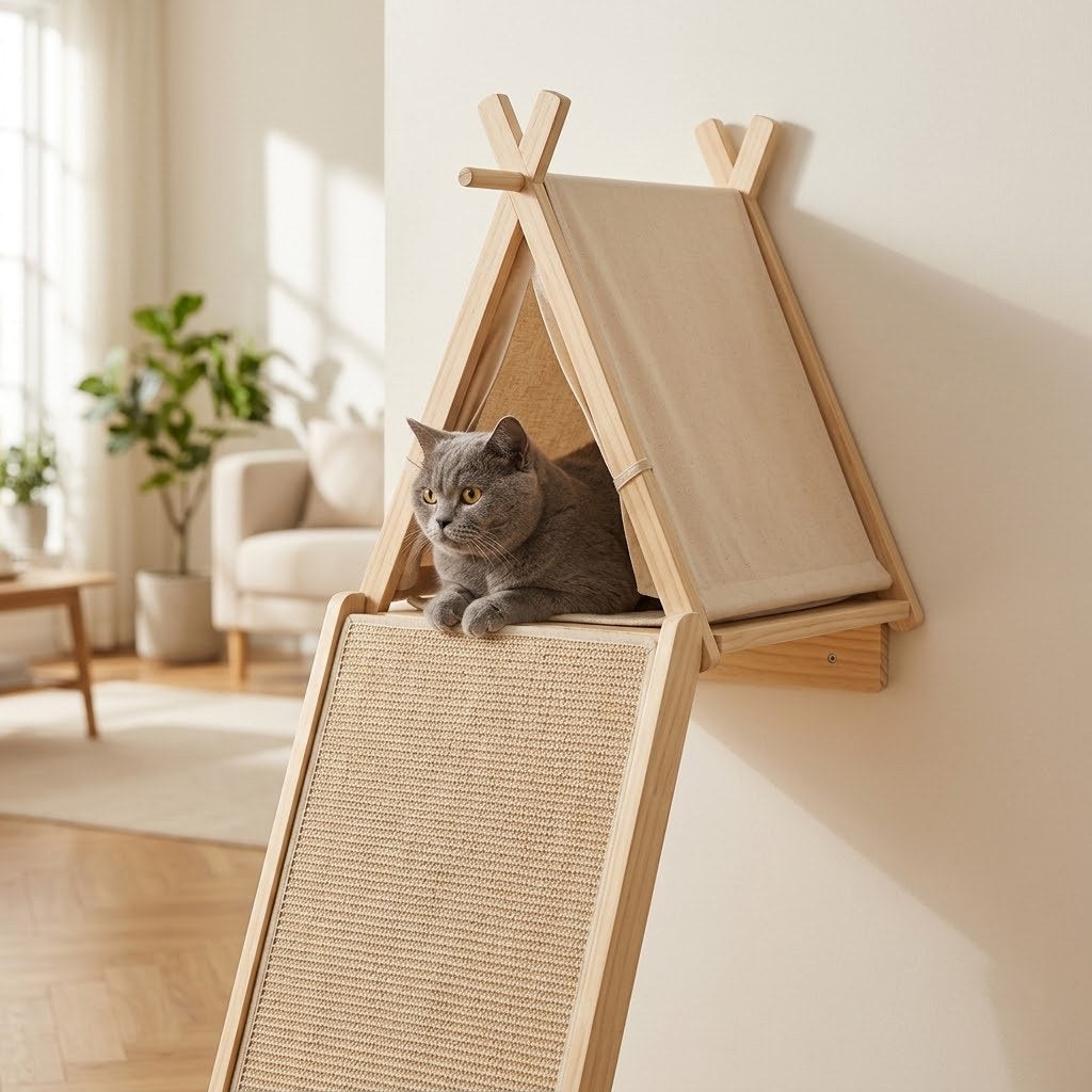 Arbre à chat mural Hytte Cozylow vue détaillée de la rampe sisal
