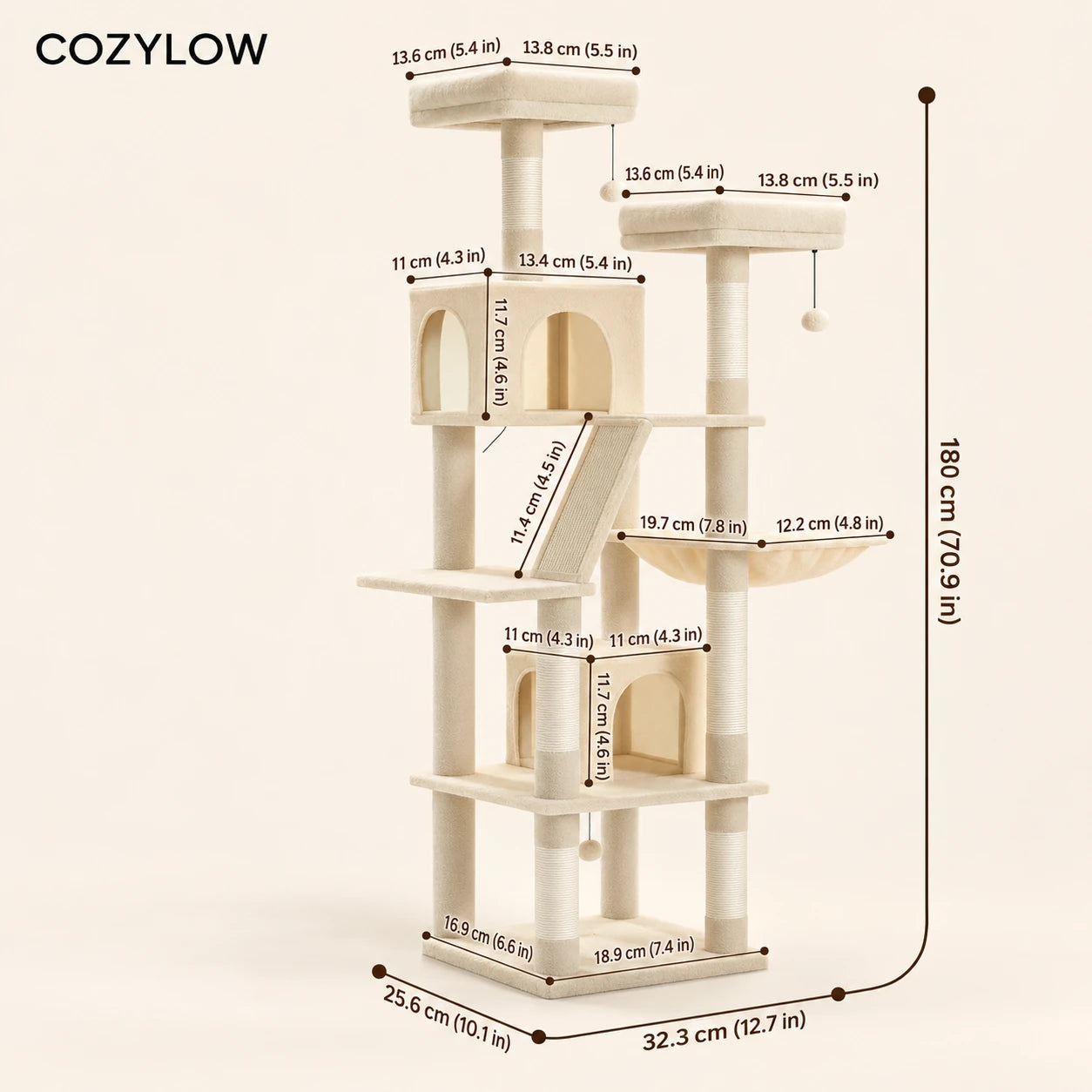 Dimensions de l’arbre à chat Bok