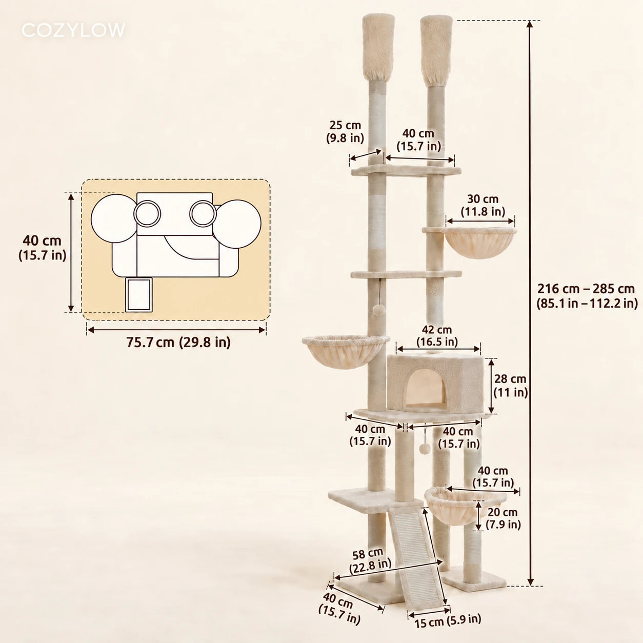 Dimensions de l’arbre à chat Fjell