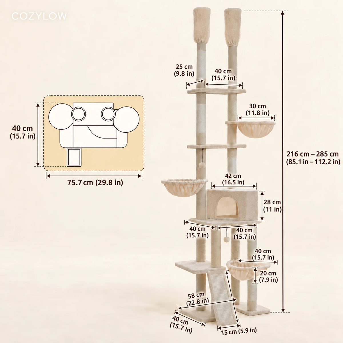 Dimensions de l’arbre à chat Fjell