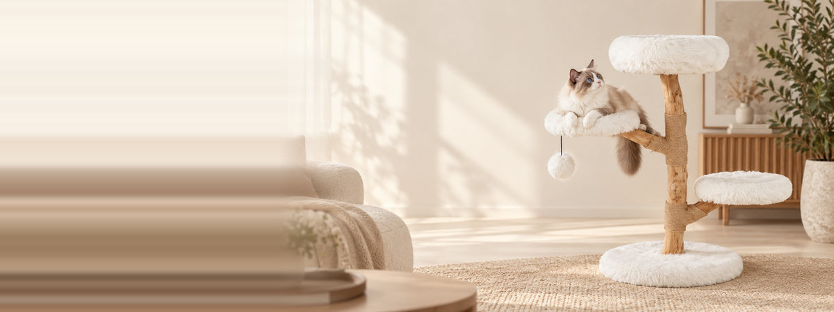Cozylow — arbre à chat design dans un intérieur chaleureux