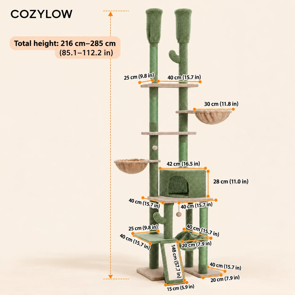 Dimensions de l’arbre à chat Kaktus