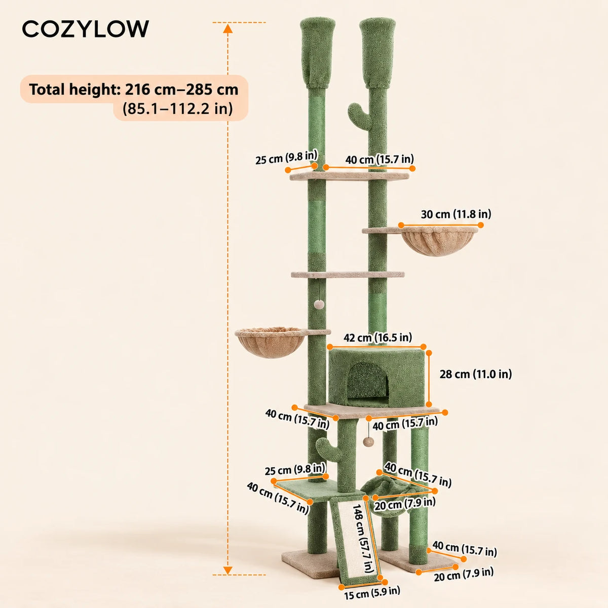 Dimensions — Dimensions de l’arbre à chat Kaktus