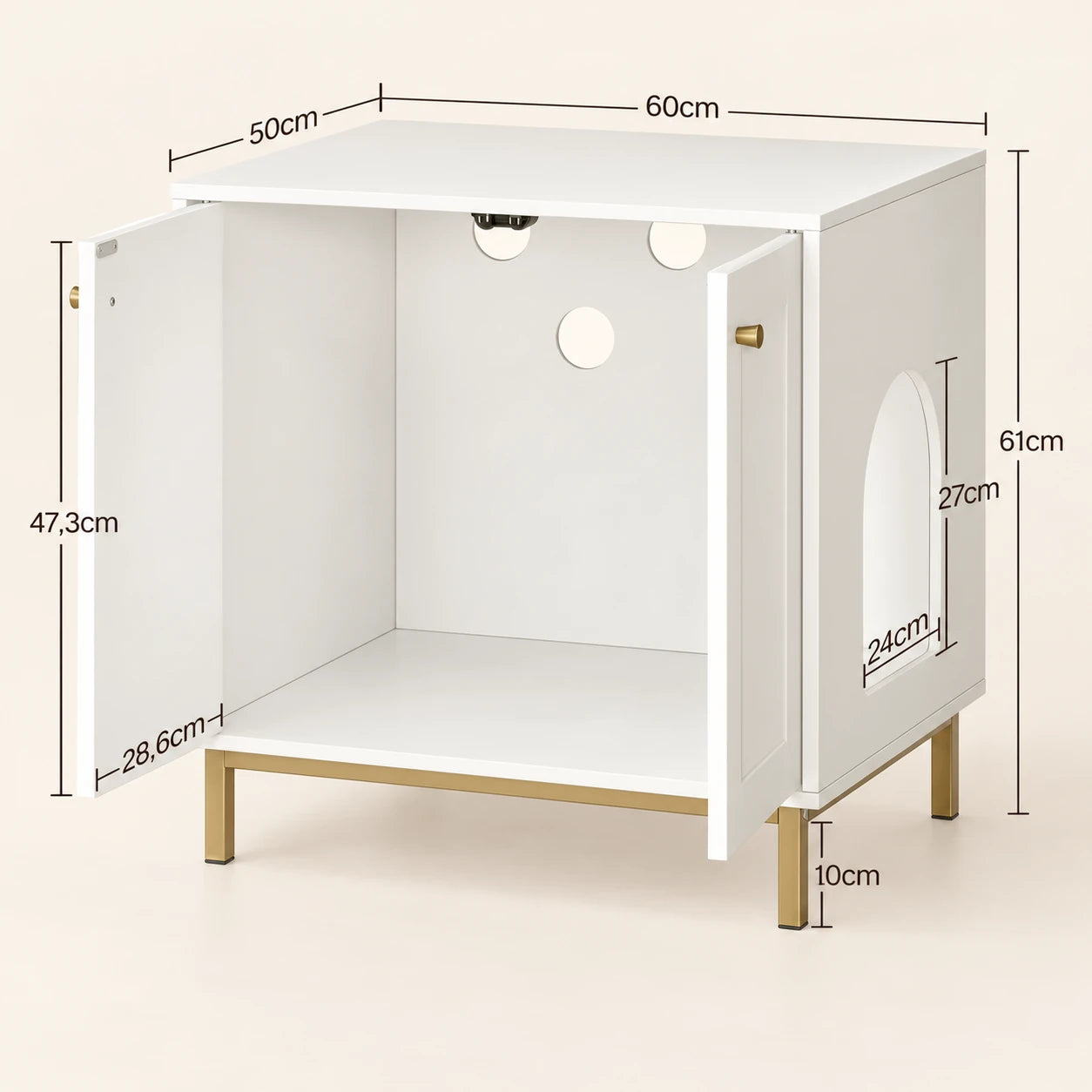 Dimensions du meuble cache-litière Kube