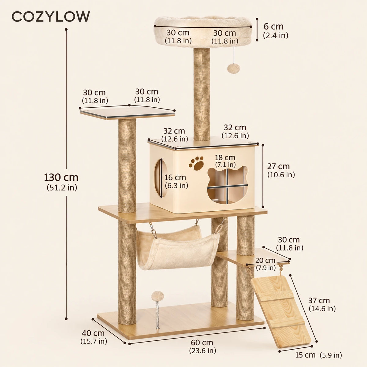 Dimensions de l’arbre à chat Lönn