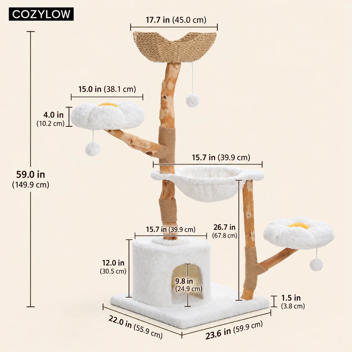 Dimensions du grand arbre à chat Rot