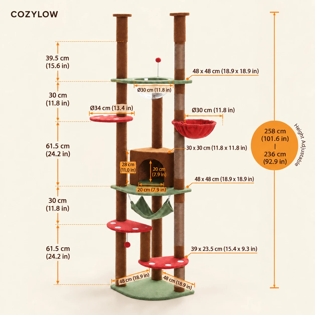 Dimensions de l’arbre à chat Skog