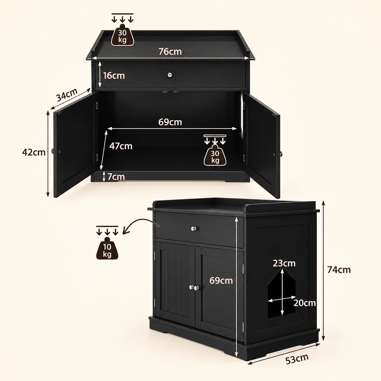 Dimensions du meuble cache-litière Skuff