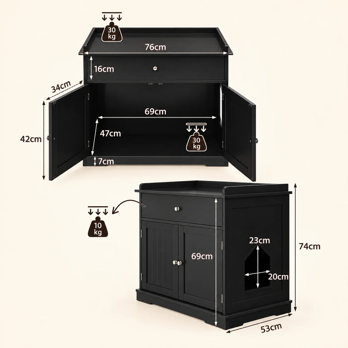 Dimensions du meuble cache-litière Skuff