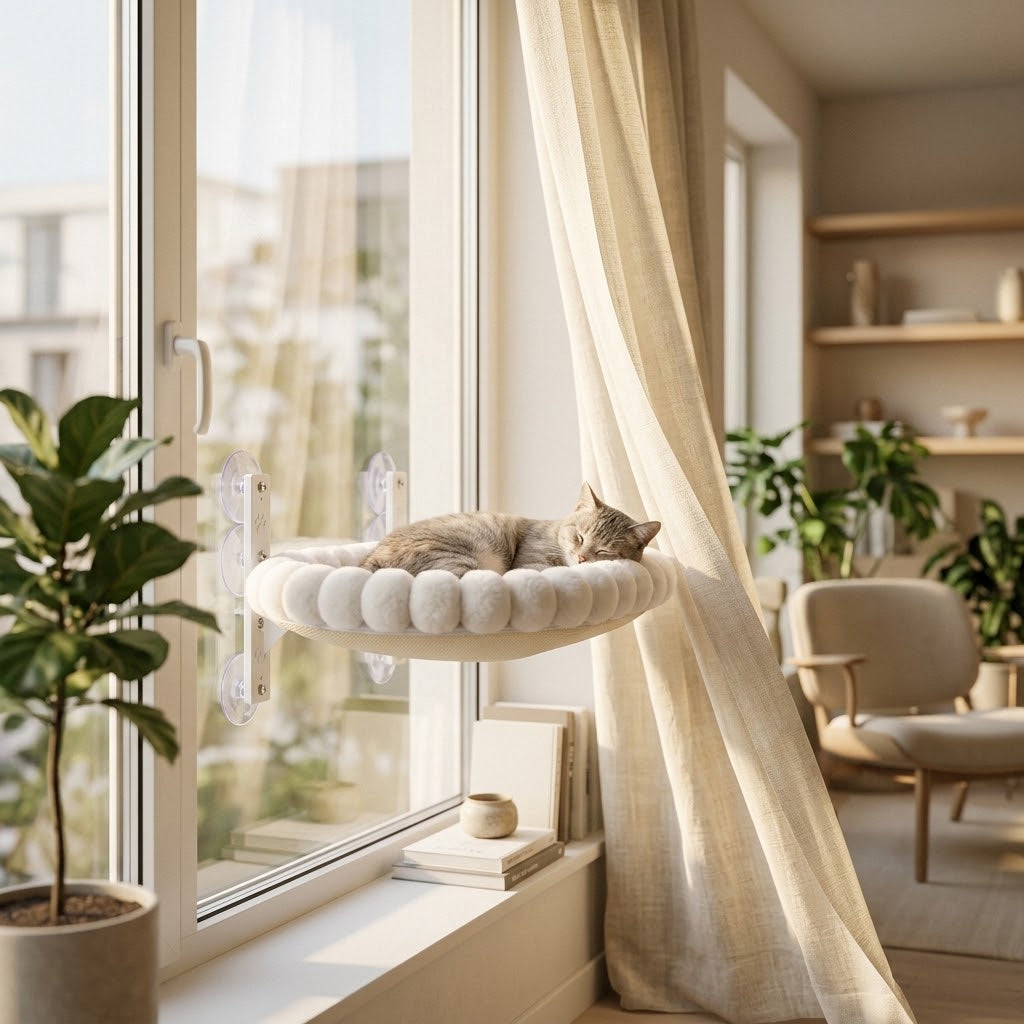 Hamac de fenêtre Vindu pour chat — chat installé sur le couchage