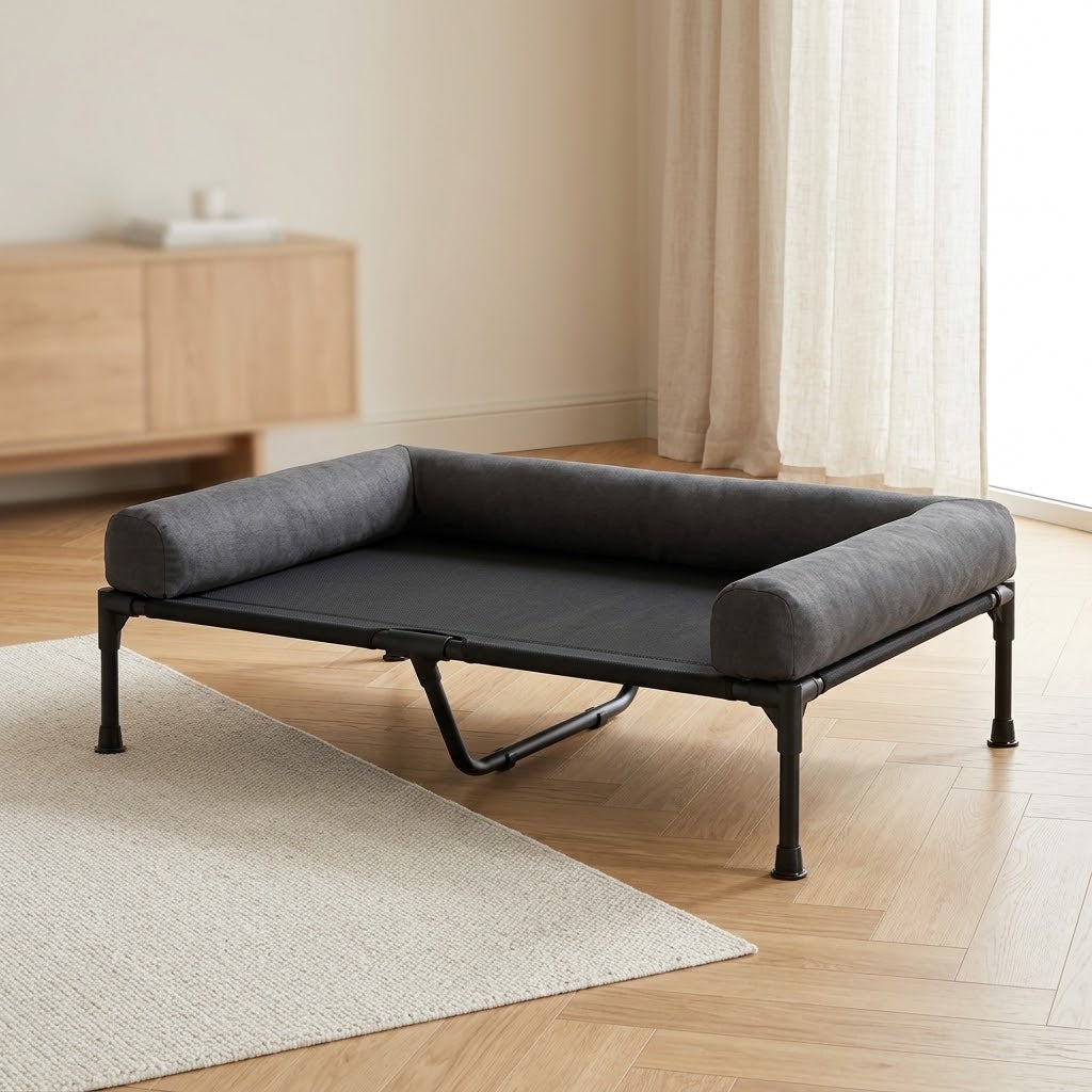 Sval raised dog bed styled in an interior