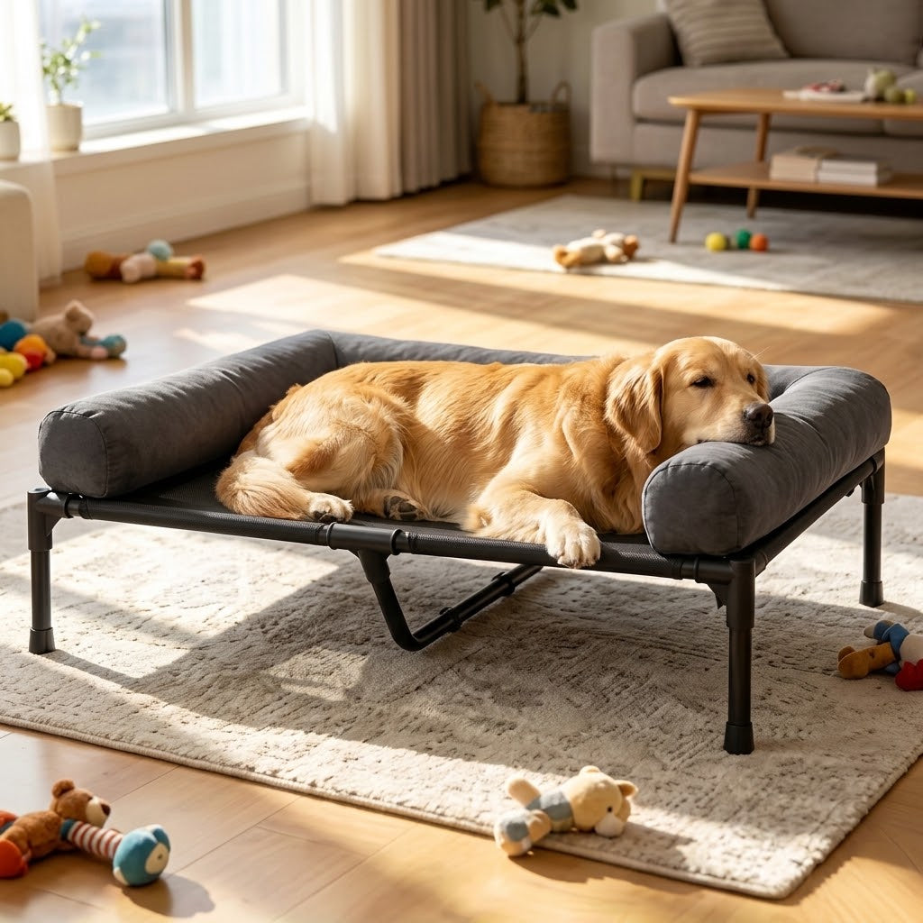 Sval raised dog bed — padded sleeping surface detail
