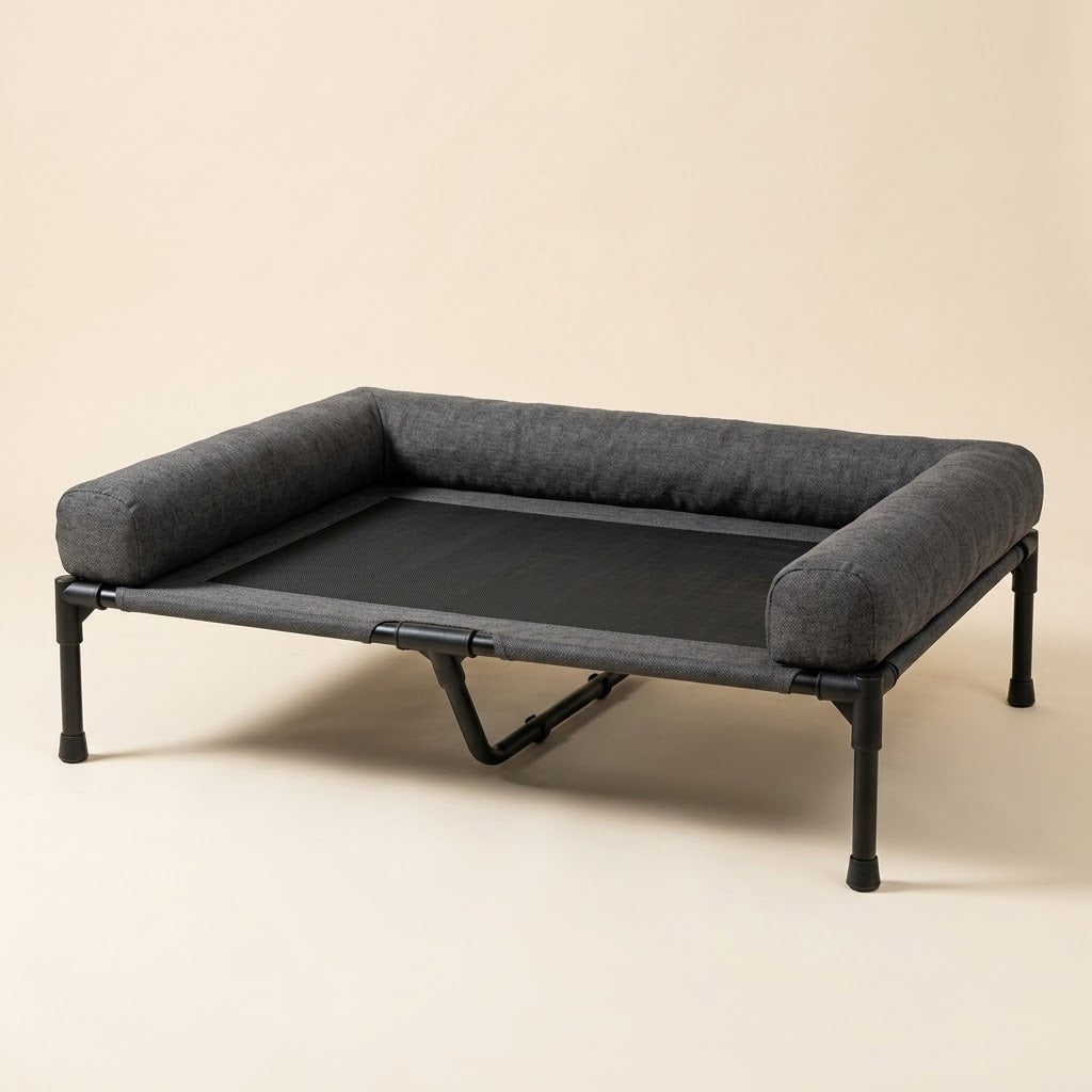 Sval raised dog bed — second styled view