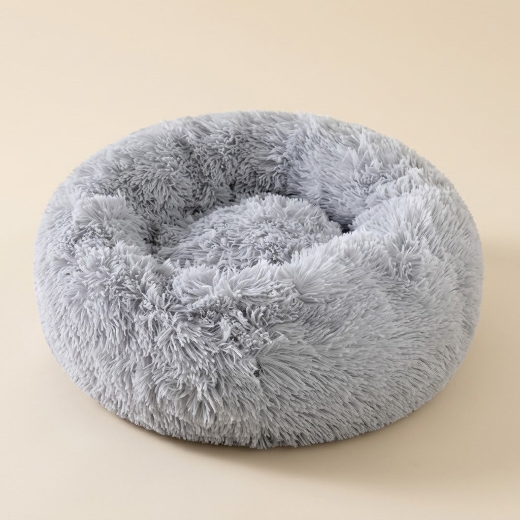 Dun plush donut cat bed — main view