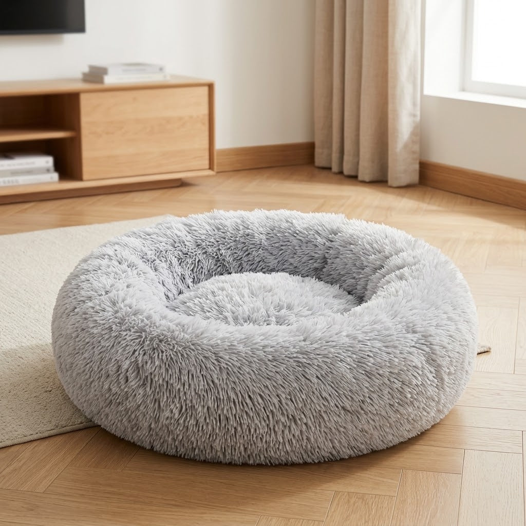 Dun donut cat bed styled in an interior
