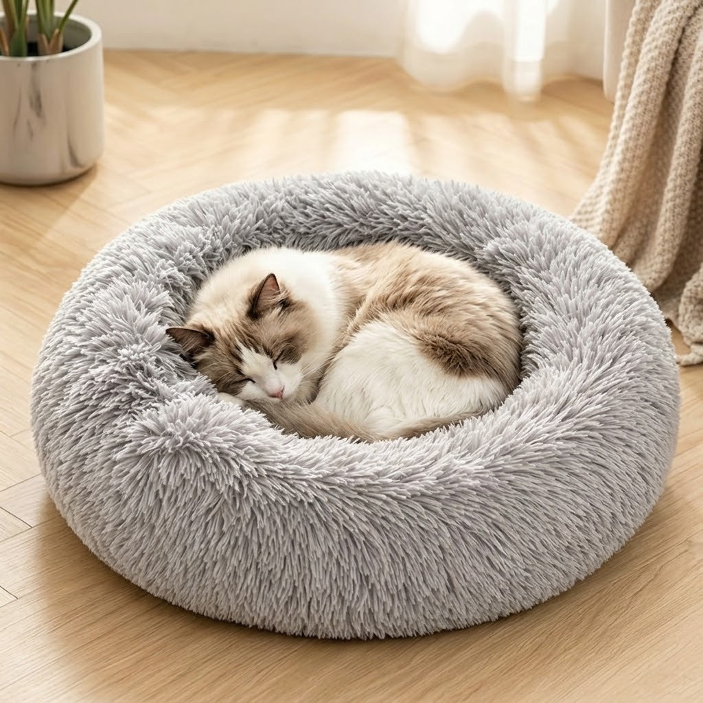 Dun donut cat bed — side view