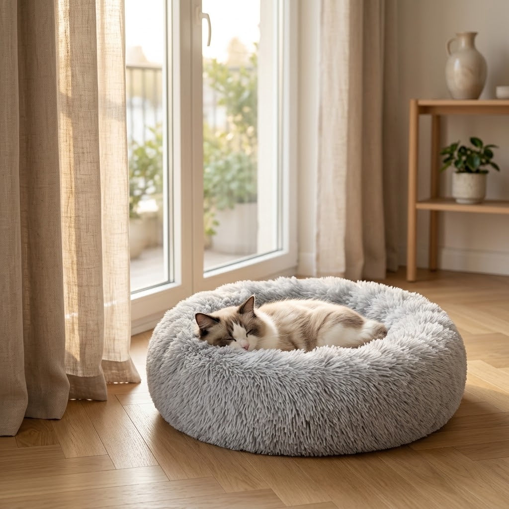 Cat resting in the Dun donut bed