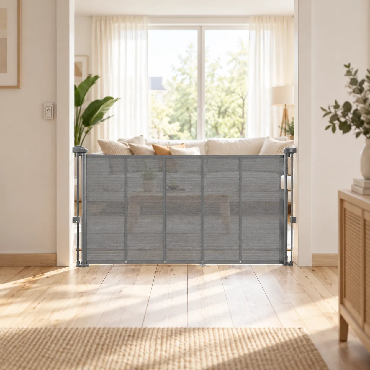 Barrière rétractable pour chien Skjerm installée dans une maison