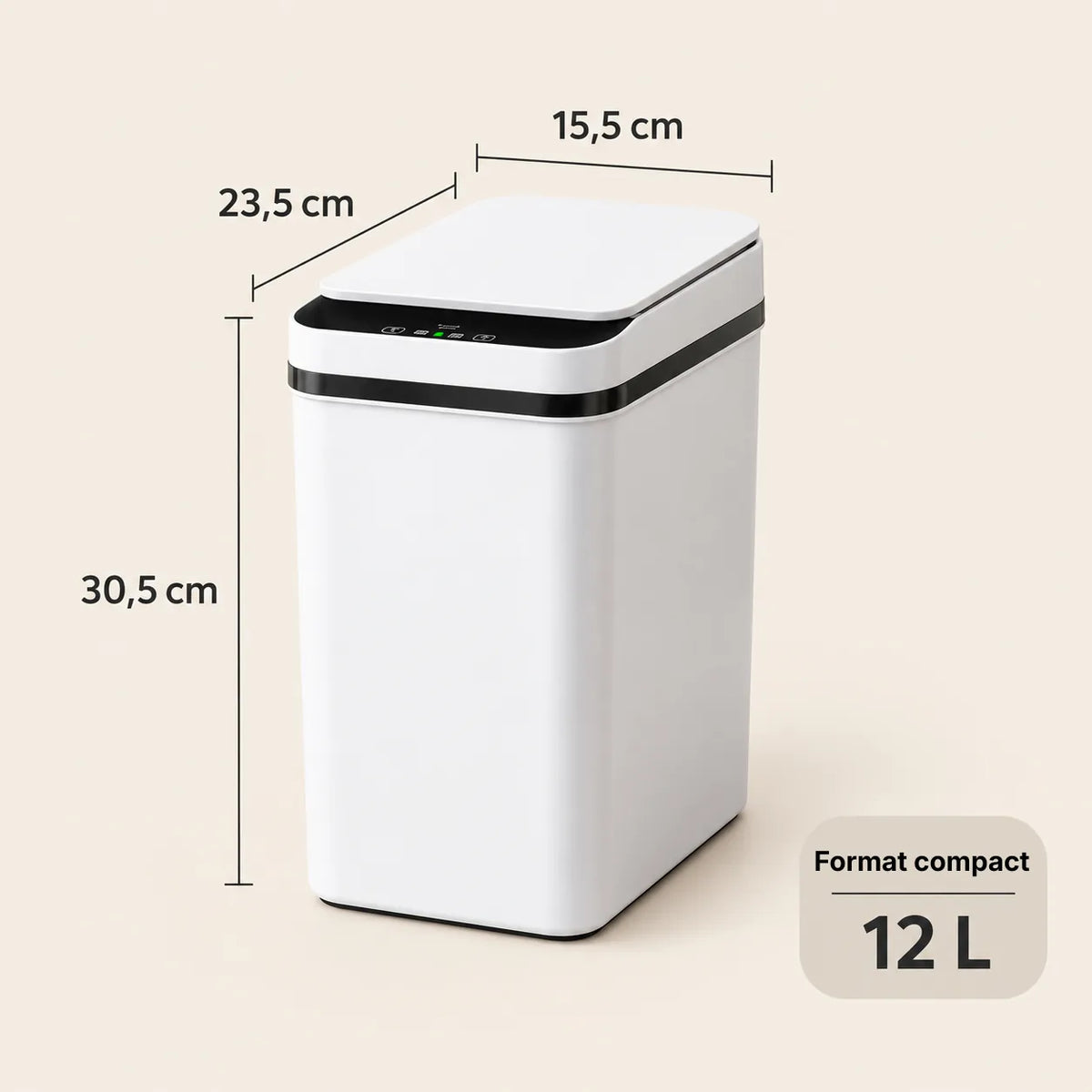 Dimensions de la poubelle automatique Vakt 12 L